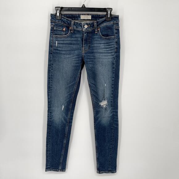 Levi's Altered Skinny 711 Women's Mid Rise Distressed Skinny Jeans W27 L29 Blue - Picture 1 of 10